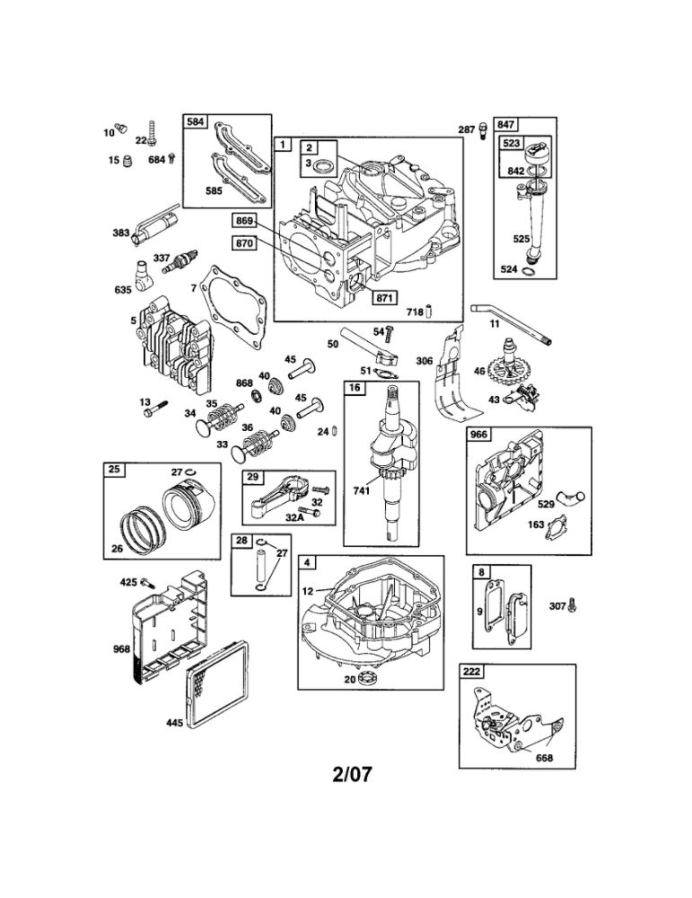 Cylinder/Crankshaft/Crankcase Diagram and Parts List for 124T02-0847-EA  Briggs and Stratton Engine